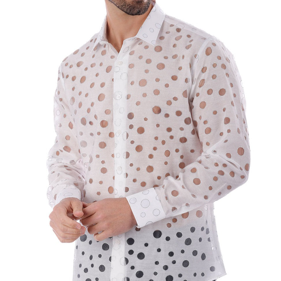 Barabas White See Through Polka Dot Button Up Shirt - Dudes Boutique