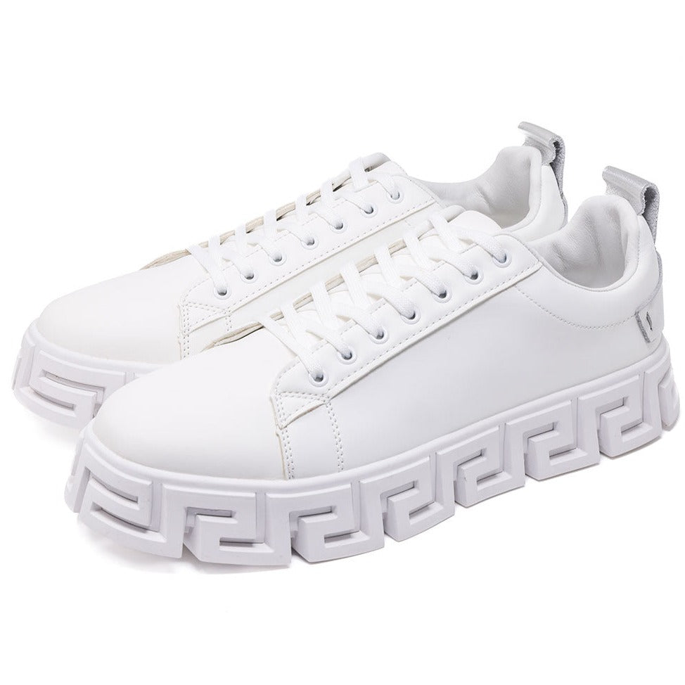 Barabas Men's White Greek Key Sole Low Top Sneakers