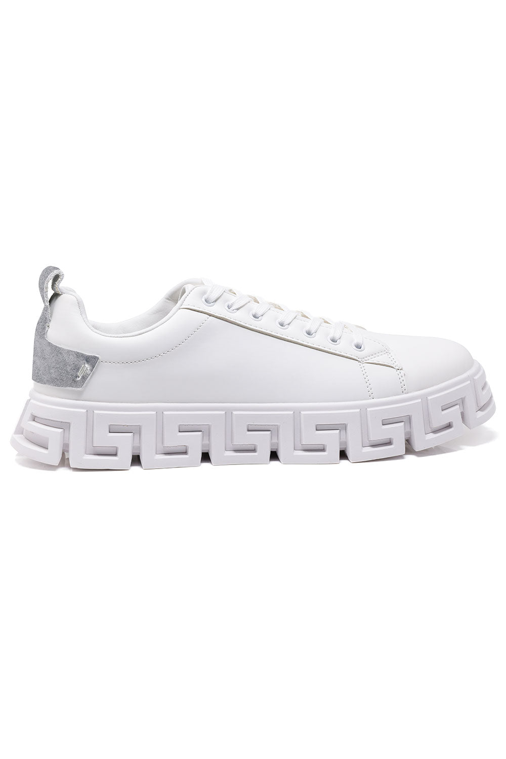 Barabas Men's White Greek Key Sole Low Top Sneakers - Dudes Boutique