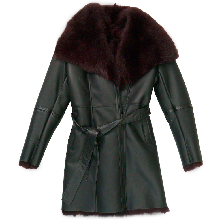 Kashani Women's Black / Burgundy Toscana Shearling Trench Coat - Dudes Boutique