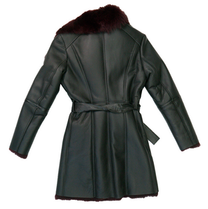 Kashani Women's Black / Burgundy Toscana Shearling Trench Coat - Dudes Boutique