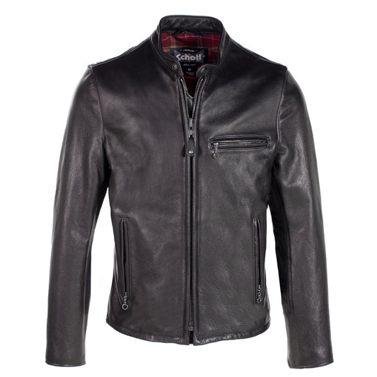 Schott 530 Men's Waxed Natural Pebbled Cowhide Café Leather Jacket - Dudes Boutique
