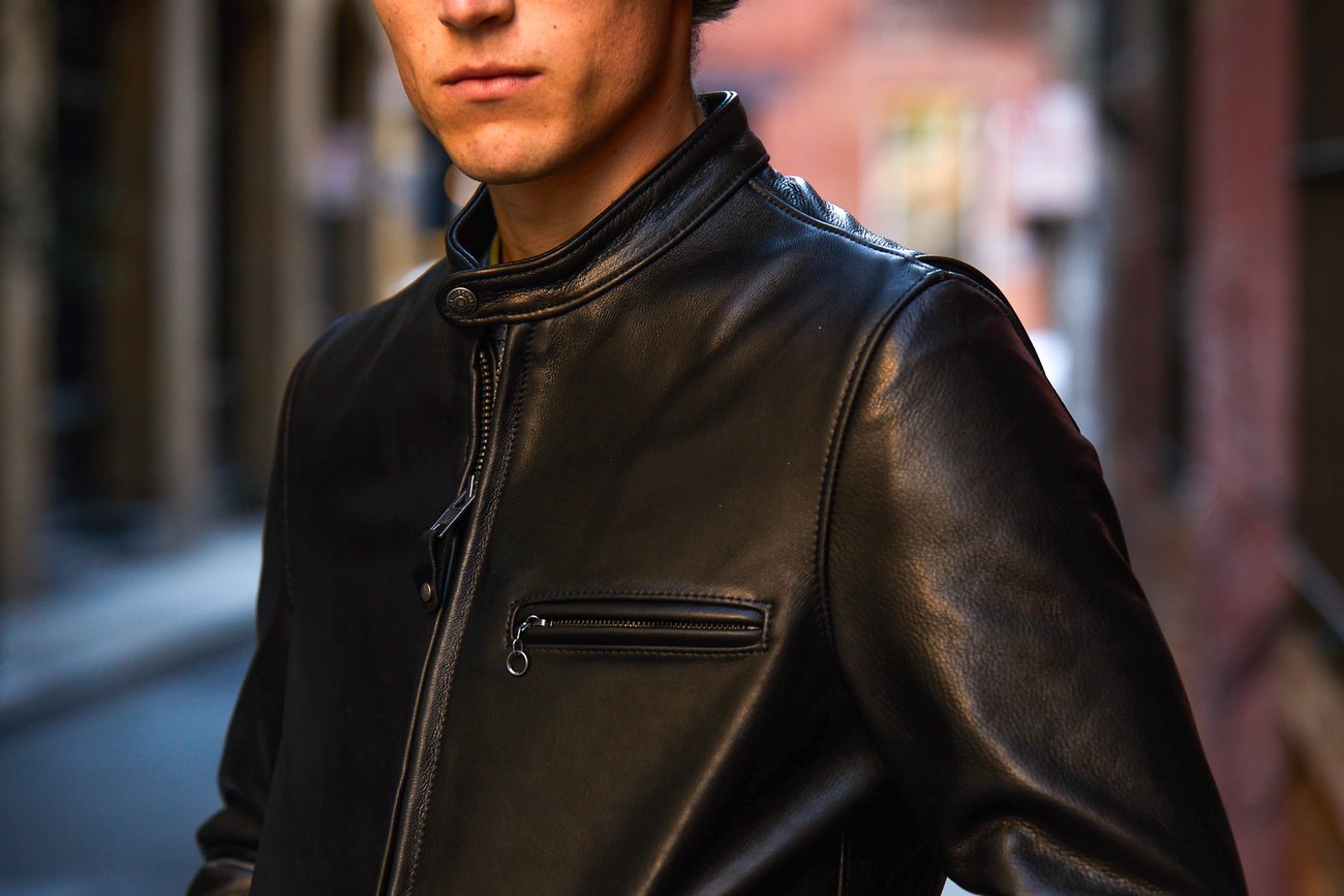 Schott 530 Men's Waxed Natural Pebbled Cowhide Café Leather Jacket - Dudes Boutique