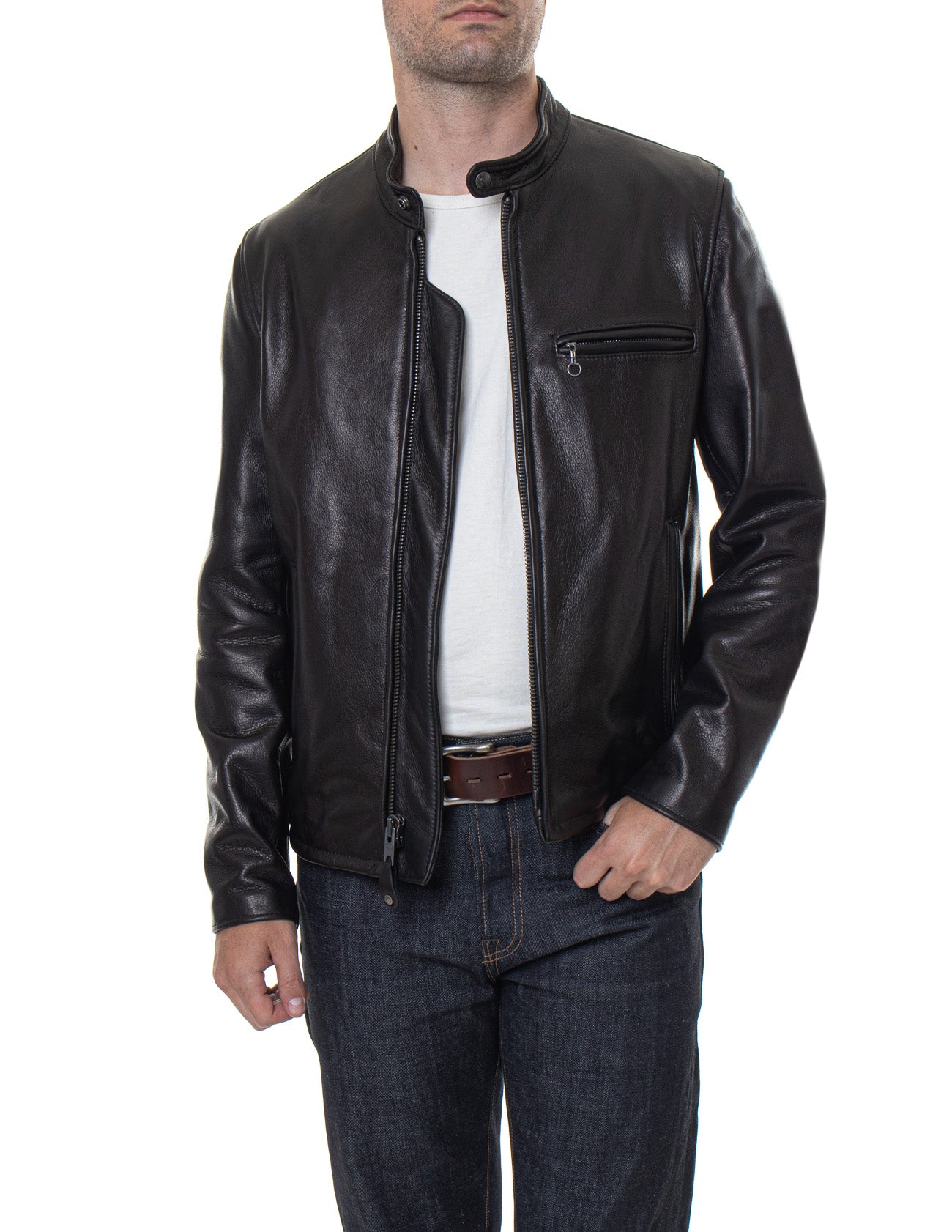 Schott 530 Men's Waxed Natural Pebbled Cowhide Café Leather Jacket