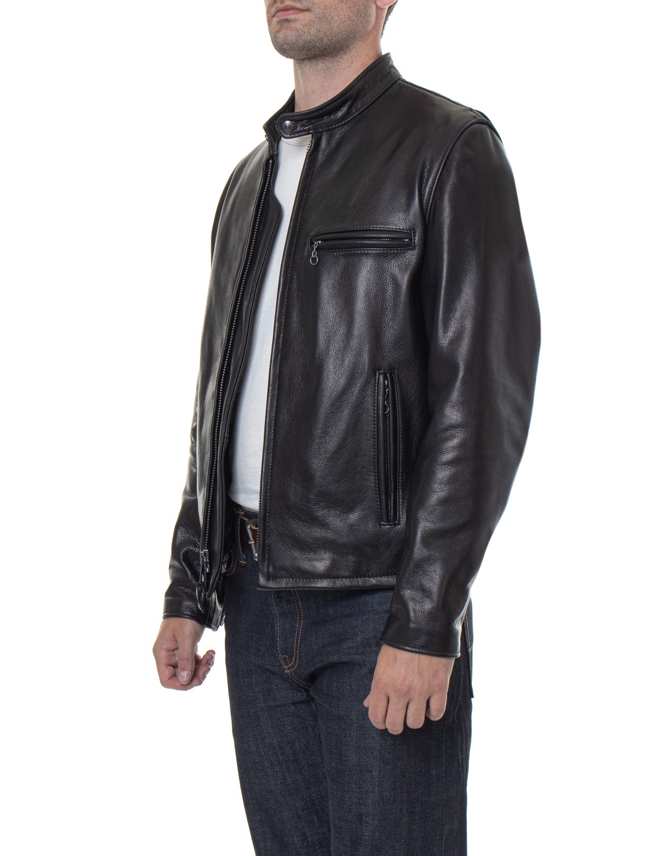 Schott 530 Men's Waxed Natural Pebbled Cowhide Café Leather Jacket