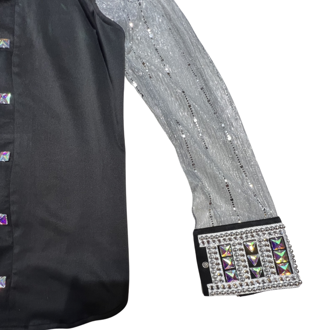 Kashani Black & Silver Royal Hyper Crystal Button-Up Zip Shirt - Dudes Boutique