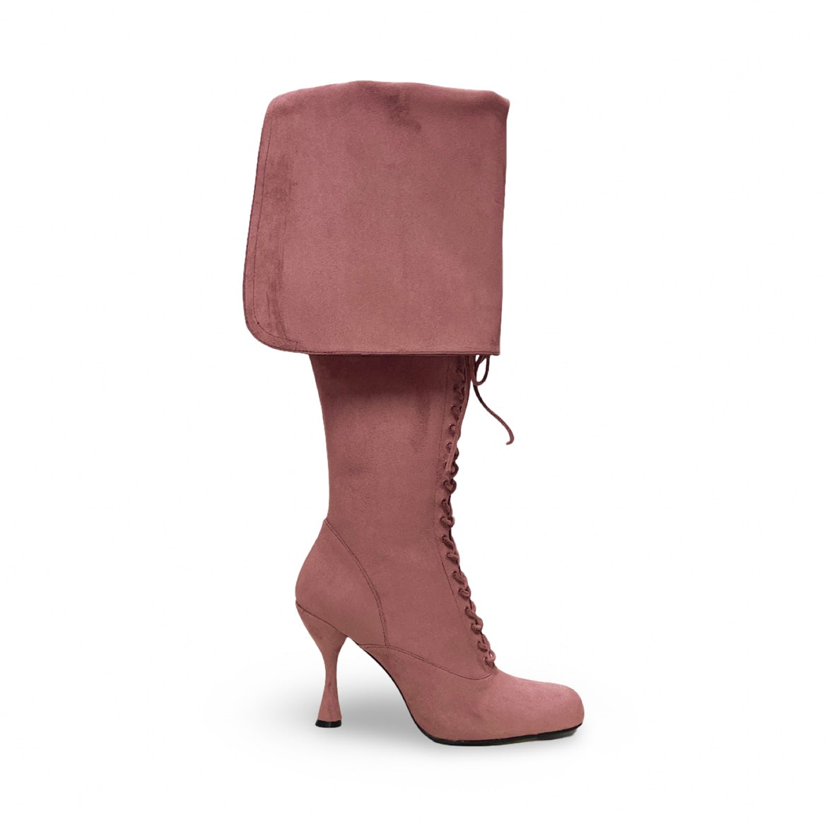 Jeffrey Campbell Dusty Pink Suede Victorian Lace-Up Knee-High Boots with Cuff