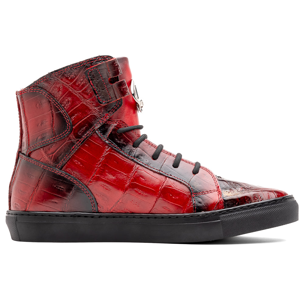 Mauri 6129/1 Baby Crocodile High Top Sneakers Red / Dirty Black - Dudes Boutique