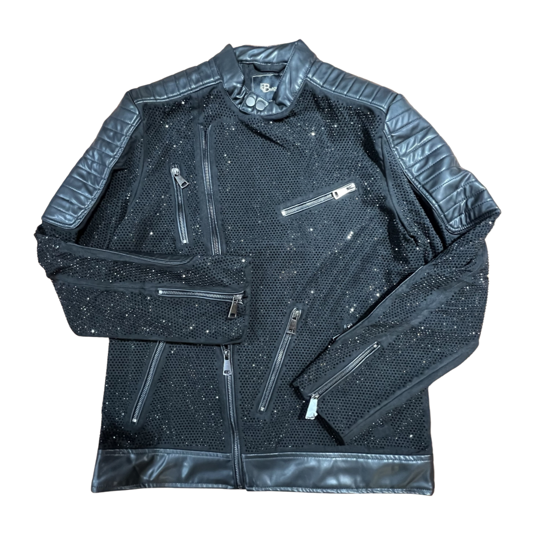 Barocco Men's Moto Black Fully Loaded Crystal Biker Jacket - Dudes Boutique