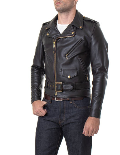 Schott 613 Men's One Star Perfecto Leather Motorcycle Jacket - Brown - Dudes Boutique
