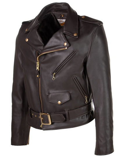 Schott 613 Men's One Star Perfecto Leather Motorcycle Jacket - Brown - Dudes Boutique