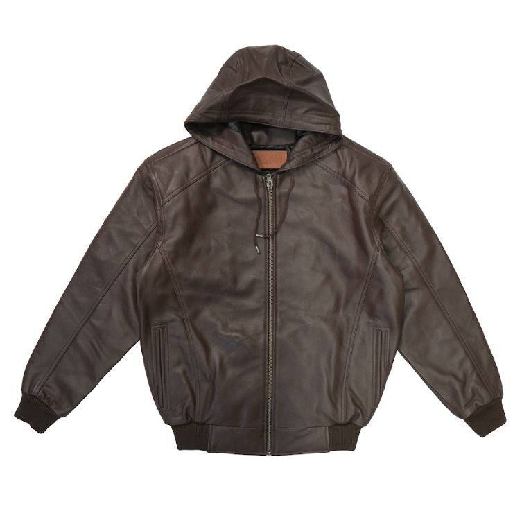 Kashani Chocolate Brown Hooded Lambskin Bomber Jacket - Dudes Boutique