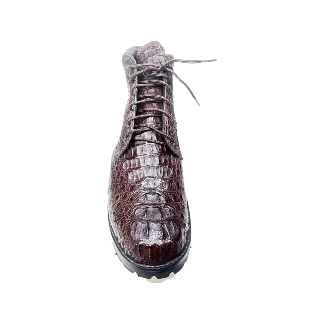 Safari Chocolate Brown All-Over Horn-back Combat Boots - Dudes Boutique
