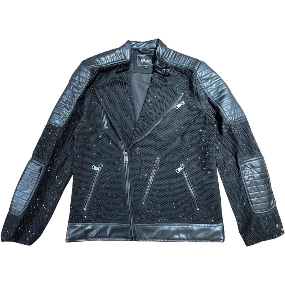 Barocco Men's Moto Black Fully Loaded Crystal Biker Jacket - Dudes Boutique