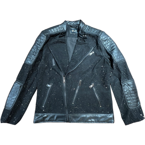 Barocco Men's Moto Black Fully Loaded Crystal Biker Jacket - Dudes Boutique