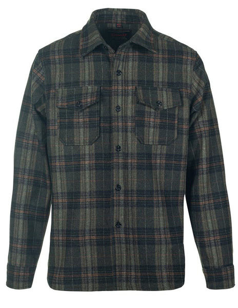 Schott NYC Olive Plaid CPO Flannel Shirt
