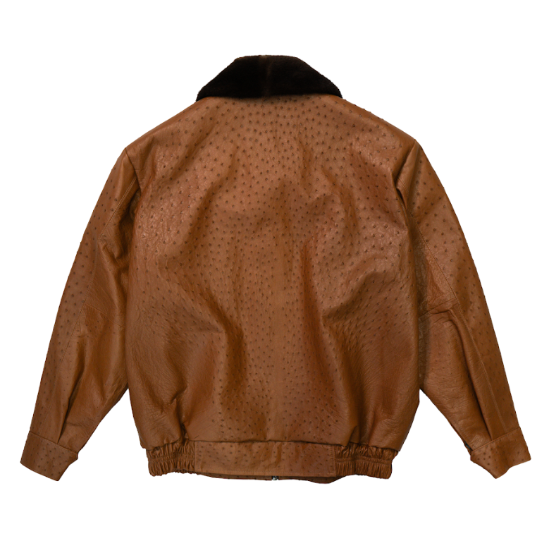 Kashani Cognac Alligator Lined Mink Collar Ostrich Quill Bomber Jacket - Dudes Boutique