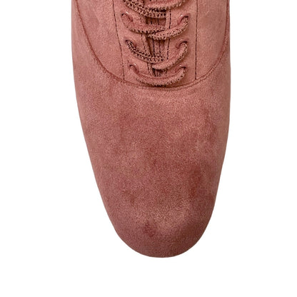 Jeffrey Campbell Dusty Pink Suede Victorian Lace-Up Knee-High Boots with Cuff