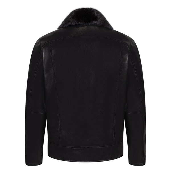 Kashani Black Persian Lamb Mink Collar Leather Jacket - Dudes Boutique
