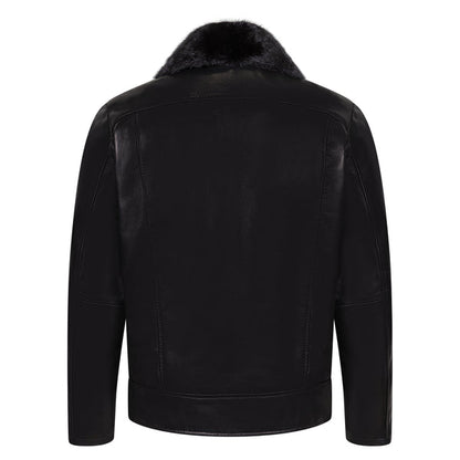 Kashani Black Persian Lamb Mink Collar Leather Jacket - Dudes Boutique