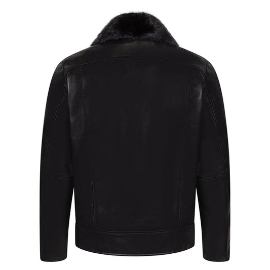 Kashani Black Persian Lamb Mink Collar Leather Jacket - Dudes Boutique