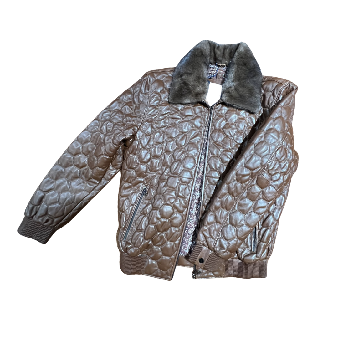 Barya NewYork Chocolate Quilted Lambskin Detachable Mink Collar Jacket - Dudes Boutique