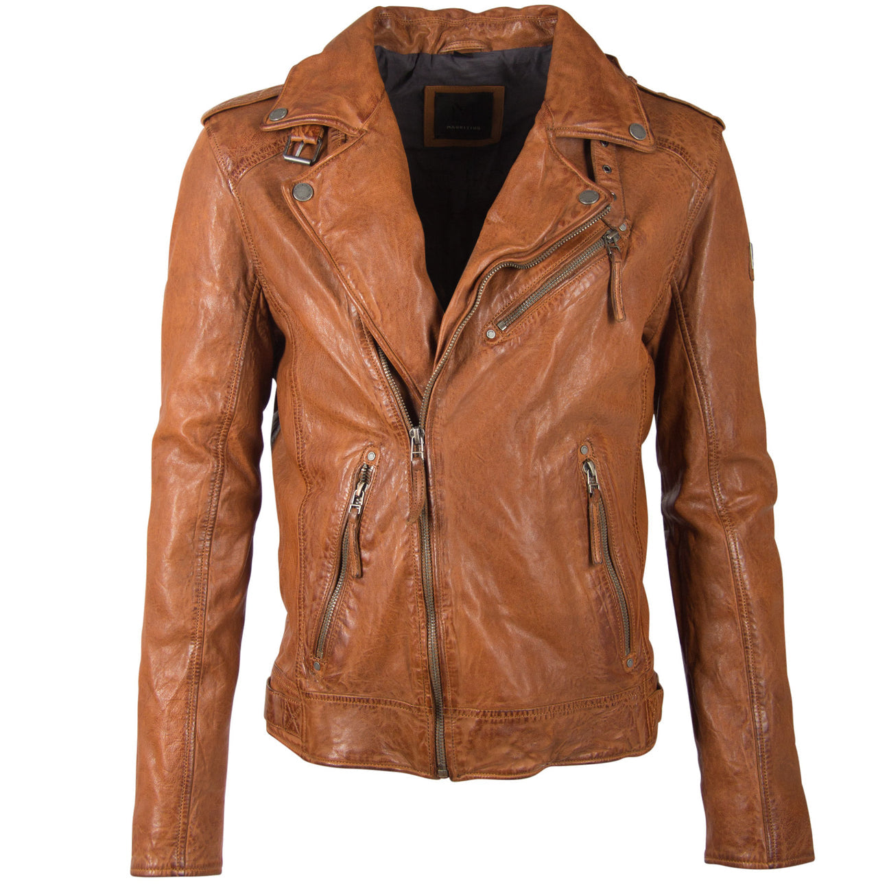 Mauritius Men's Cognac Malic RF Leather Motorcycle Jacket - Dudes Boutique