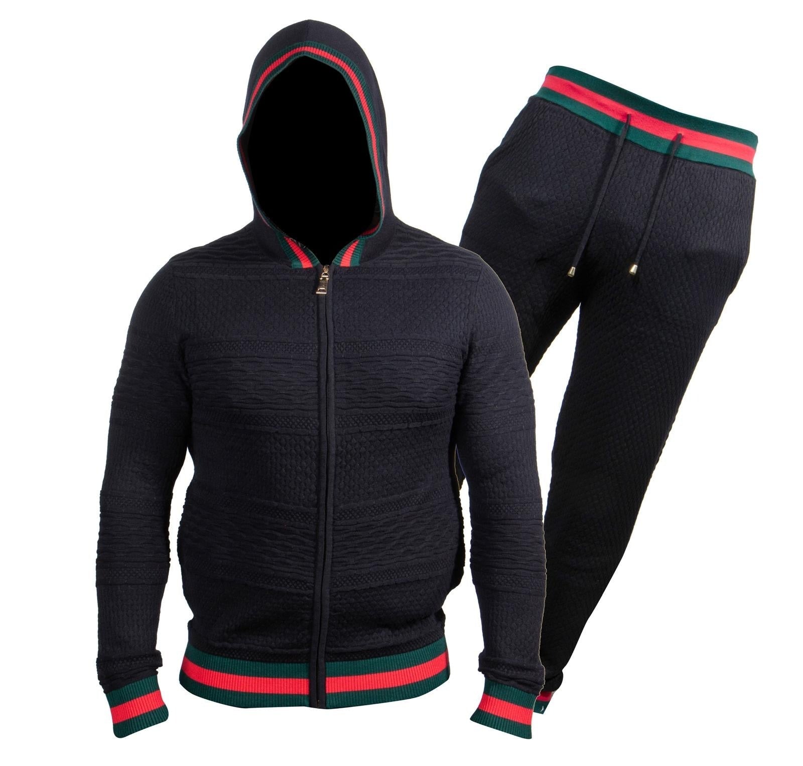 Prestige Black Cable Knit Hooded Jogger Set - Dudes Boutique