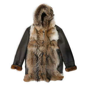 Kashani Coyote Hooded Shearling Trench Coat - Dudes Boutique