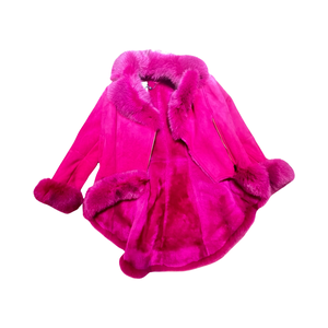 Kashani Ladies Pink Fox Cropped Long Trench Shearling Coat - Dudes Boutique