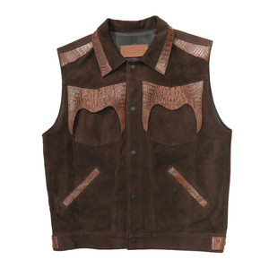 Kashani Brown Alligator Lined Suede Vest - Dudes Boutique