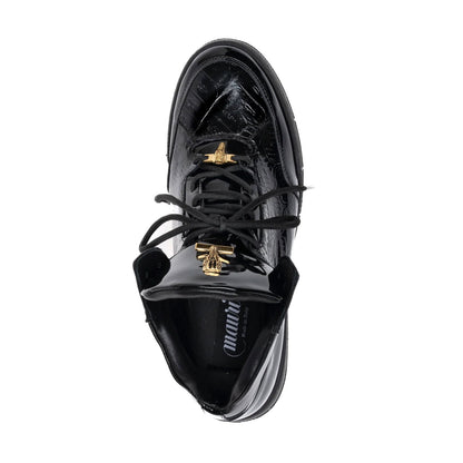 Mauri 8429 Black Patent Leather Crocodile Toe Mid Top Sneakers