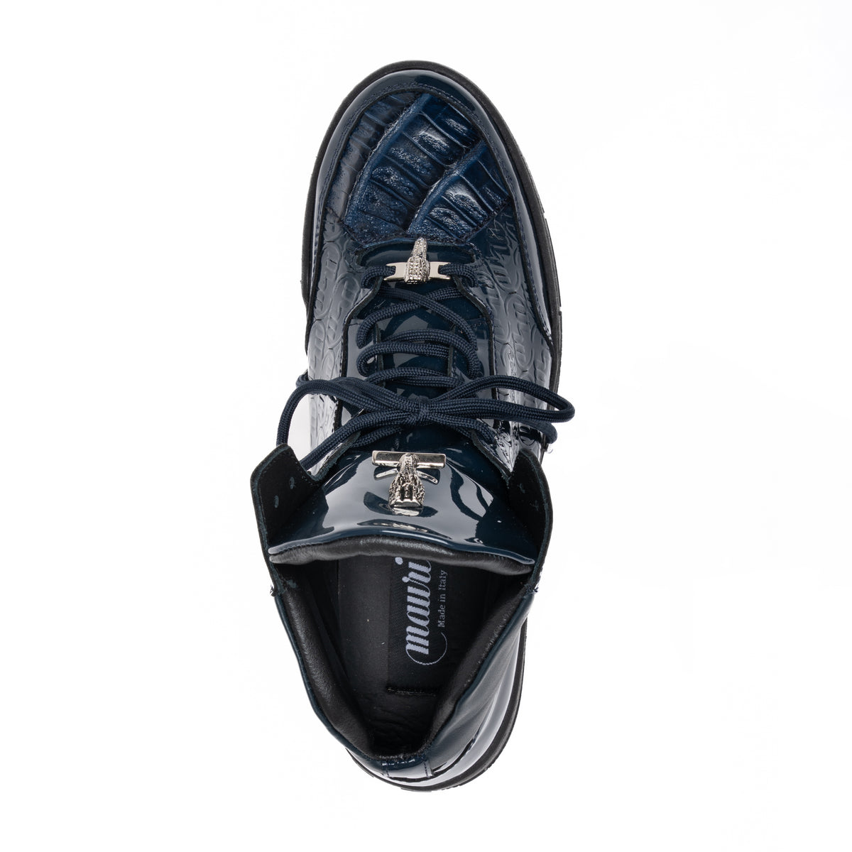 Mauri 8429 Wonder Blue Patent Leather Crocodile Toe Mid Top Sneakers