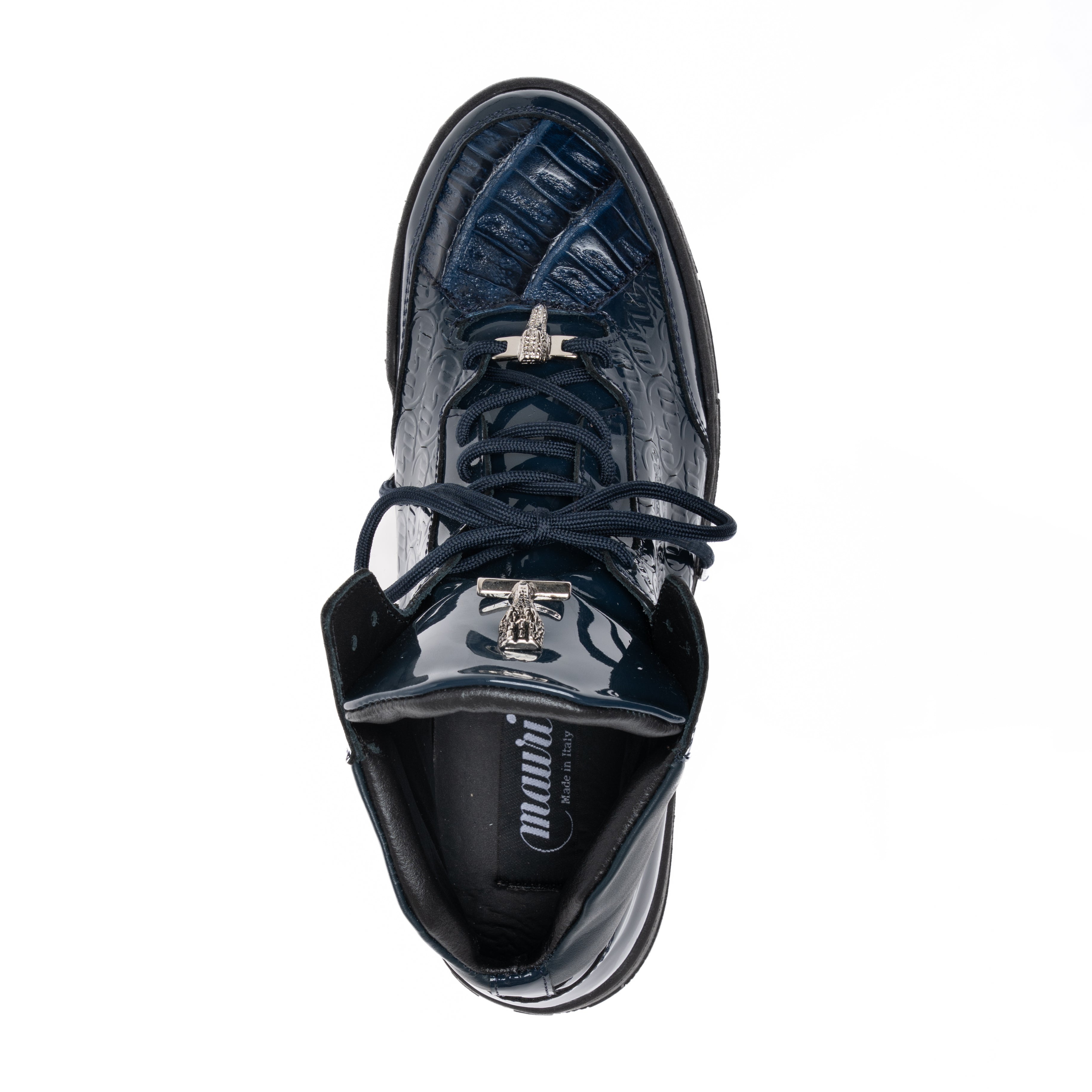 Mauri 8429 Wonder Blue Patent Leather Crocodile Toe Mid Top Sneakers