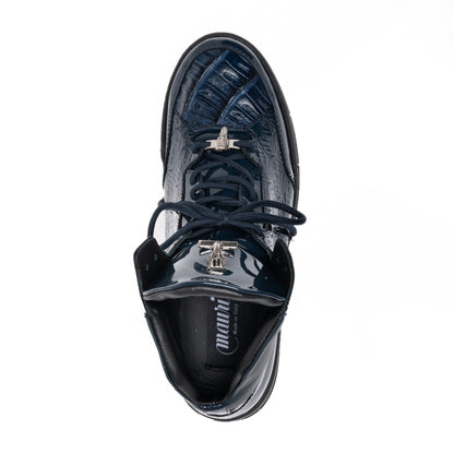 Mauri 8429 Wonder Blue Patent Leather Crocodile Toe Mid Top Sneakers