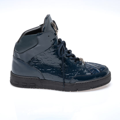 Mauri 8429 Wonder Blue Patent Leather Crocodile Toe Mid Top Sneakers