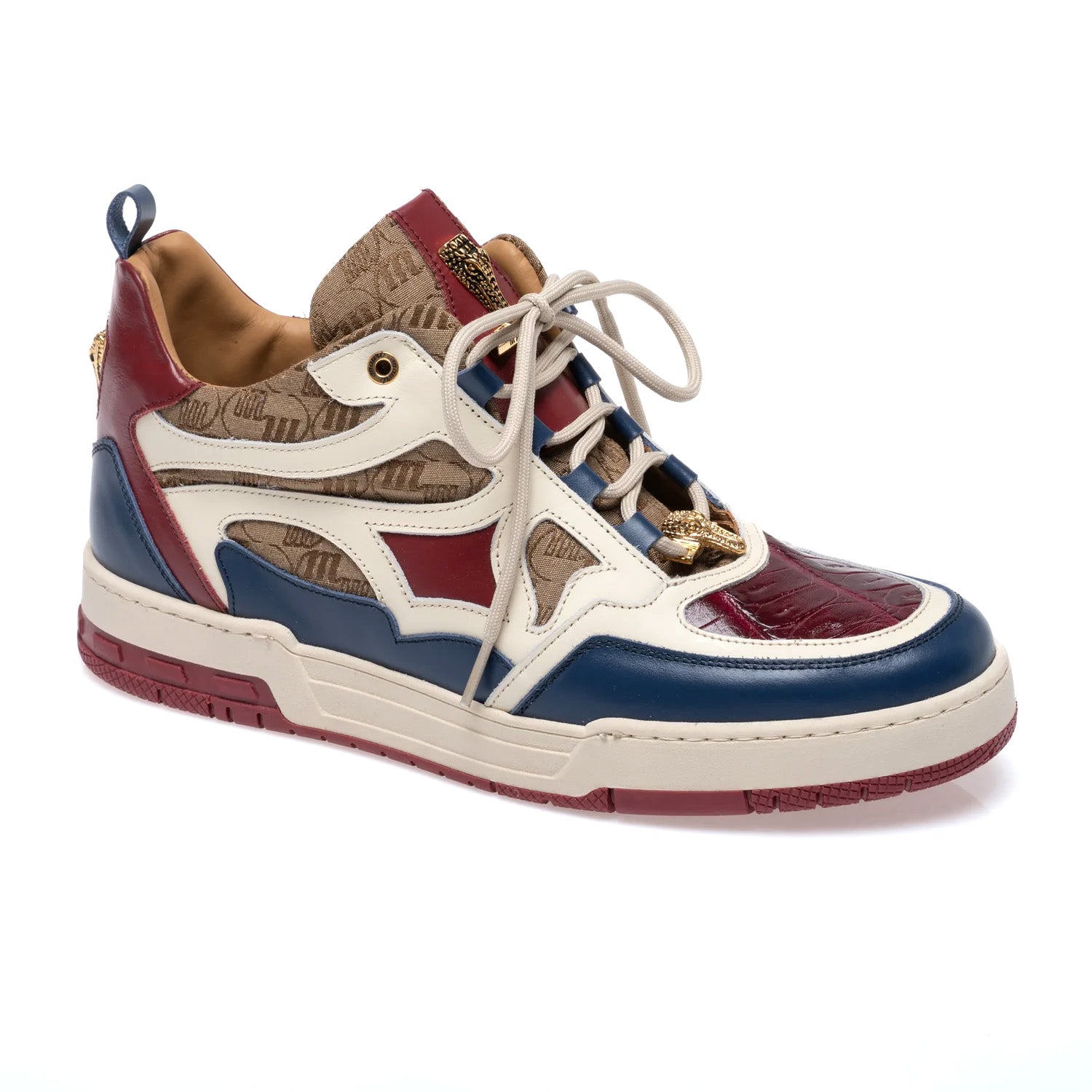 Mauri 8435 Nappa / Baby Crocodile / Double M Fabric Sneakers Blue / Ruby Red / Beige