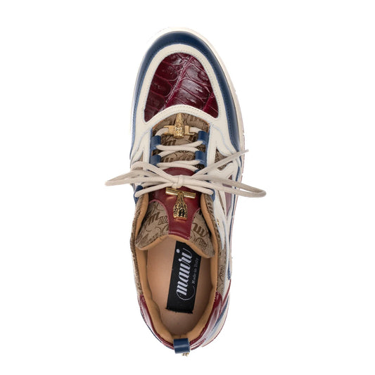 Mauri 8435 Nappa / Baby Crocodile / Double M Fabric Sneakers Blue / Ruby Red / Beige