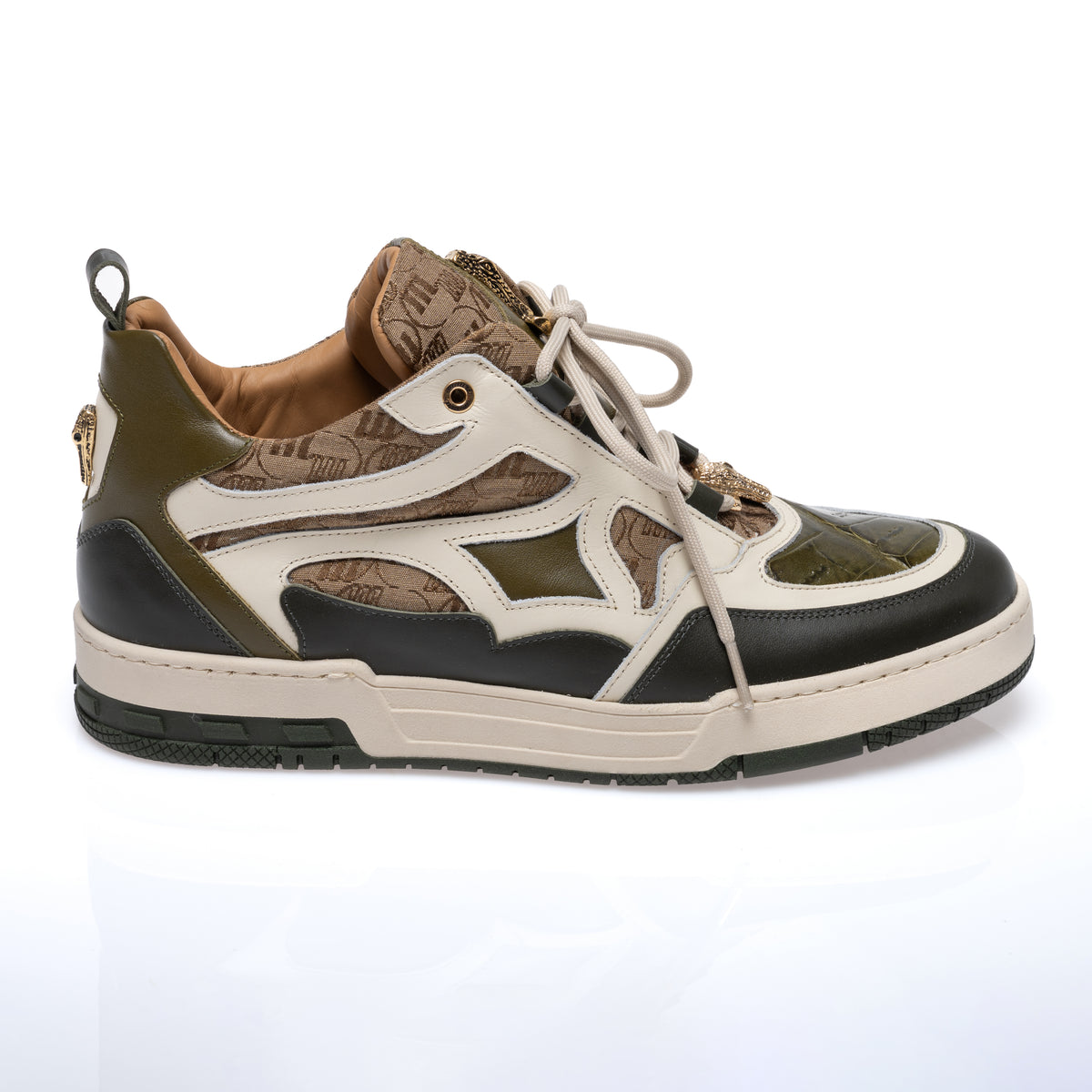 Mauri 8435 Nappa / Baby Crocodile / Double M Fabric Sneakers Army Green / Cream / Beige