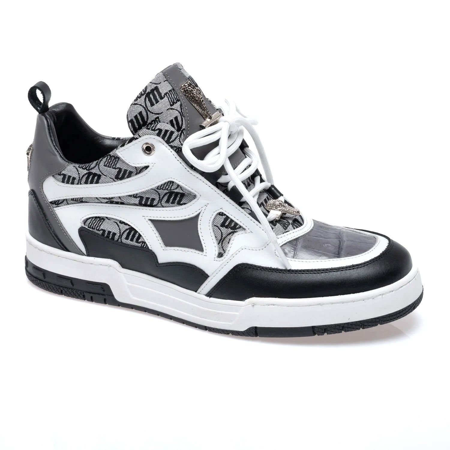 Mauri 8435 Nappa / Baby Crocodile / Double M Fabric Sneakers Black / Medium Grey / White
