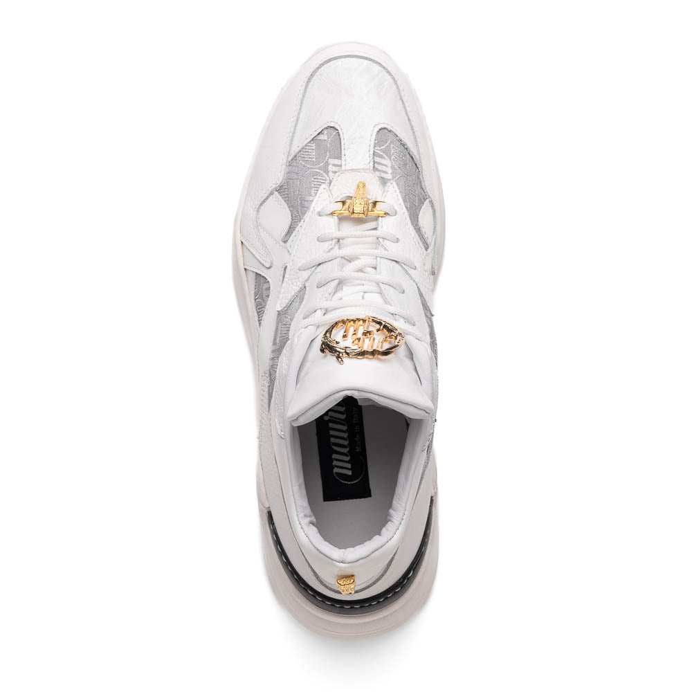 Mauri 8464/2 White Sonic Time / Fabric / Baby Croc & Nappa Sneakers - Dudes Boutique