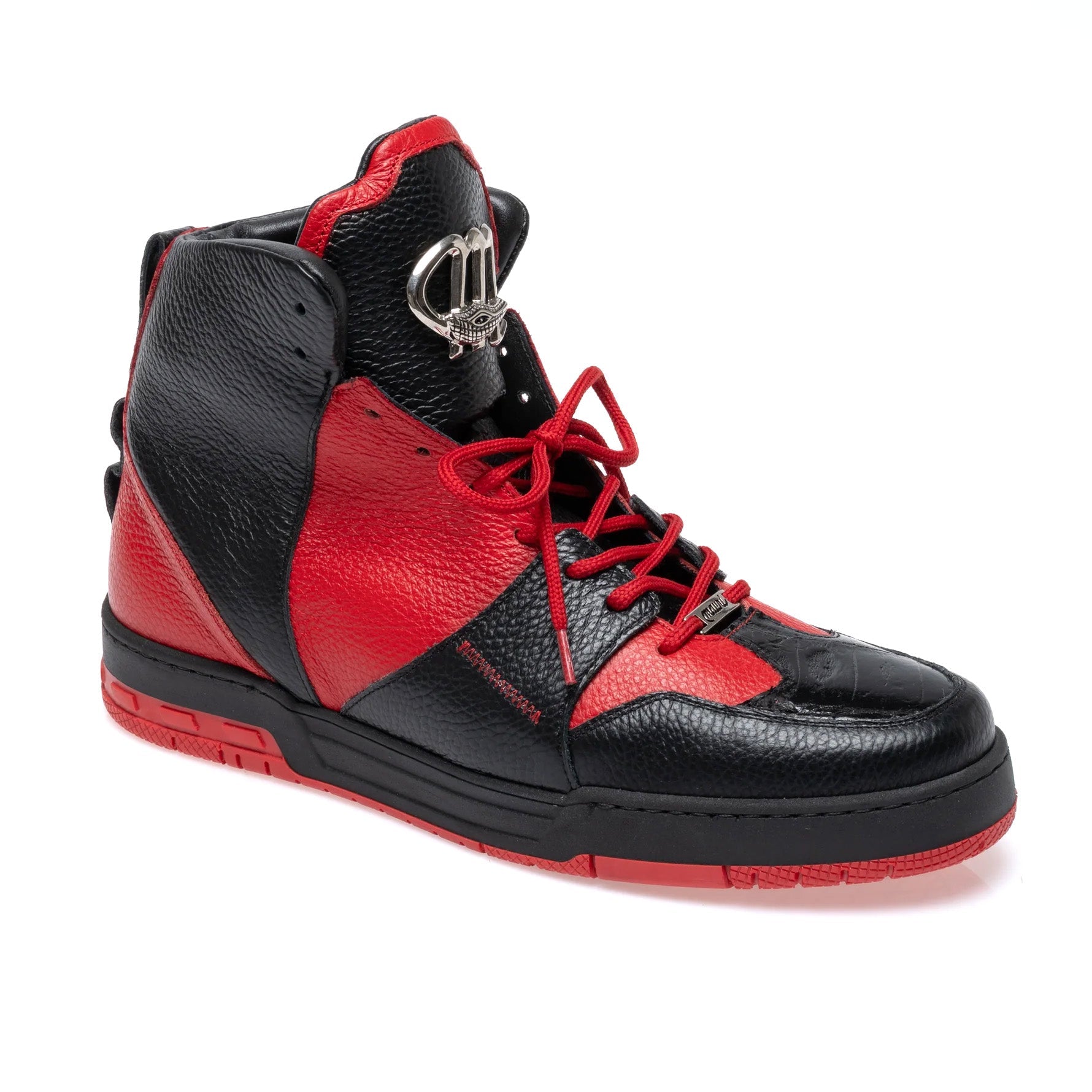 Mauri 8471/2 Black/Red Leather Crocodile Toe Sneakers