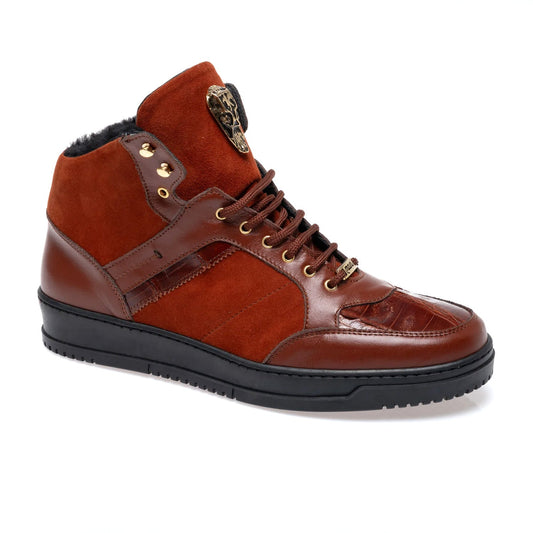 Mauri 8496 Gold Suede / Leather / Crocodile Toe Mid Top Sneakers