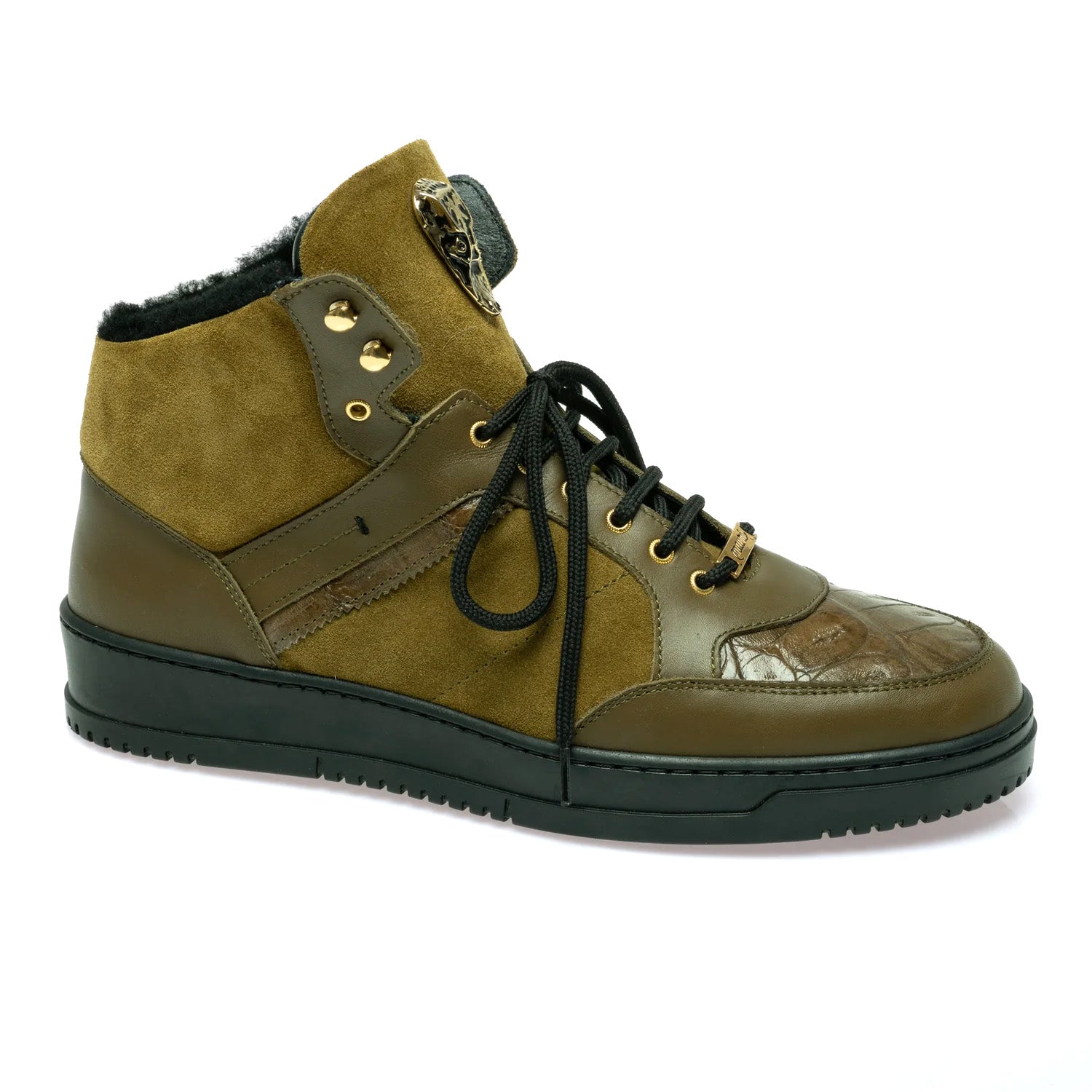 Mauri 8496 Olive Green Suede / Leather / Crocodile Toe Mid Top Sneakers