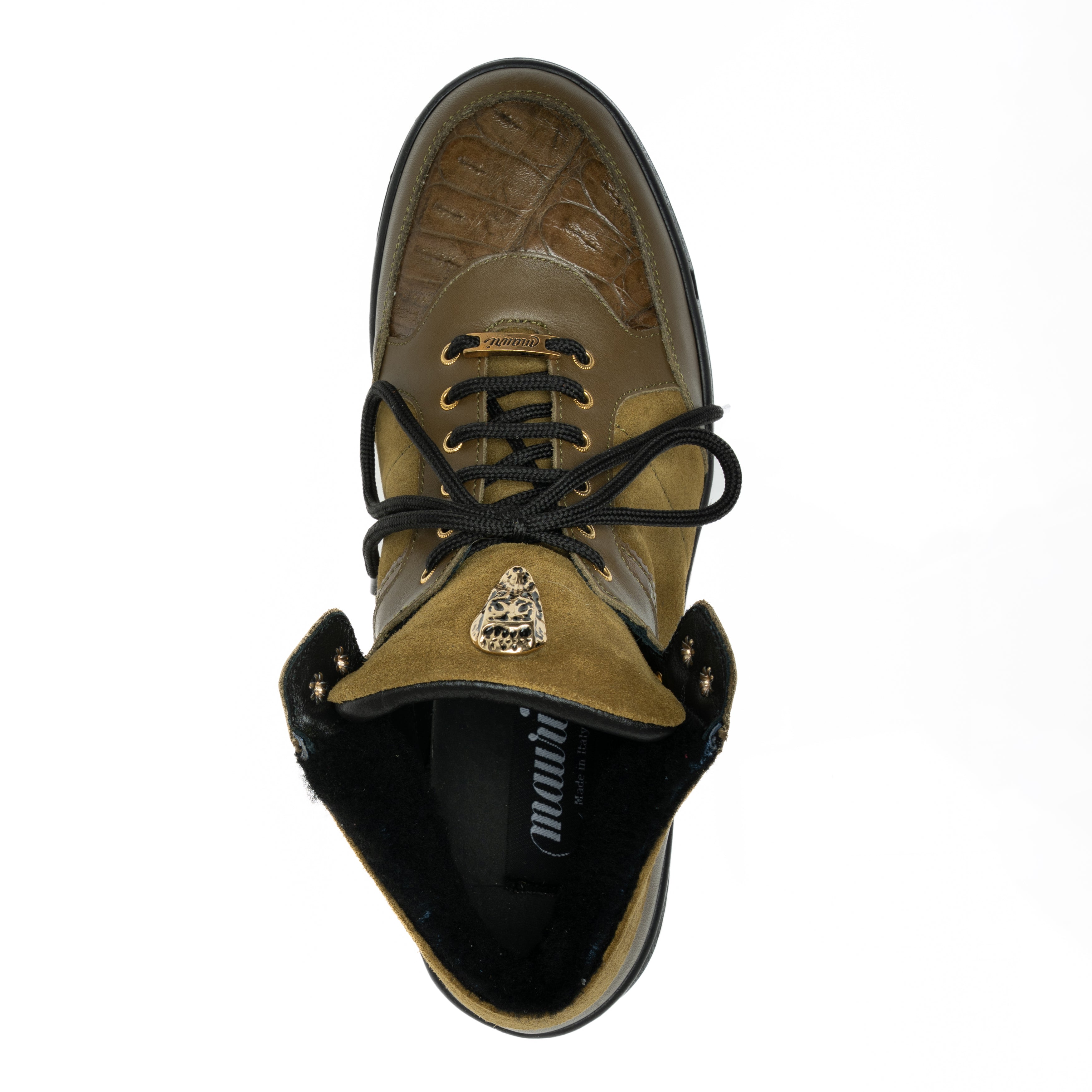 Mauri 8496 Olive Green Suede / Leather / Crocodile Toe Mid Top Sneakers