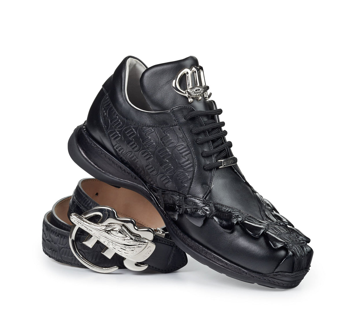 Mauri 8543 Embossed Black Nappa/Hornback Tail Sneakers - Dudes Boutique