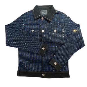 Barocco Black Fully Loaded Blue Crystal Spiked Jean Jacket - Dudes Boutique