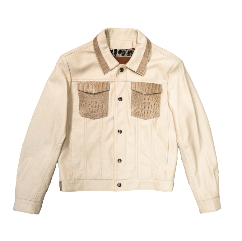 Kashani Cream Alligator Lined Lambskin Button Up Jacket - Dudes Boutique