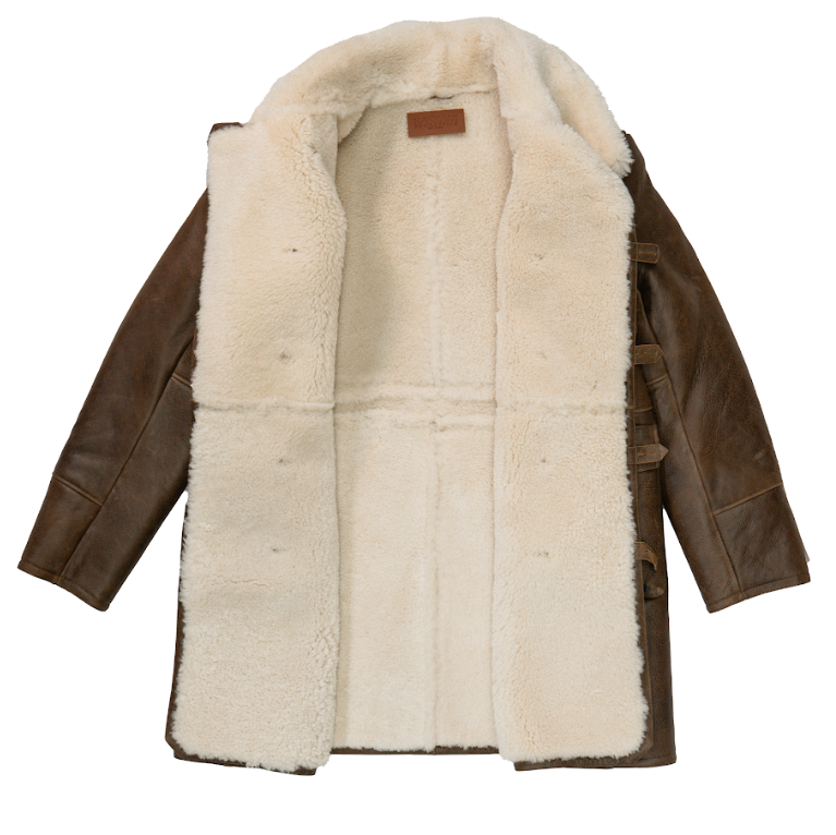 Kashani Brown Double Breasted Patch Pocket 3/4 Shearling Coat - Dudes Boutique