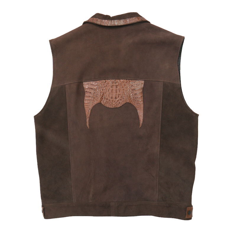 Kashani Brown Alligator Lined Suede Vest - Dudes Boutique